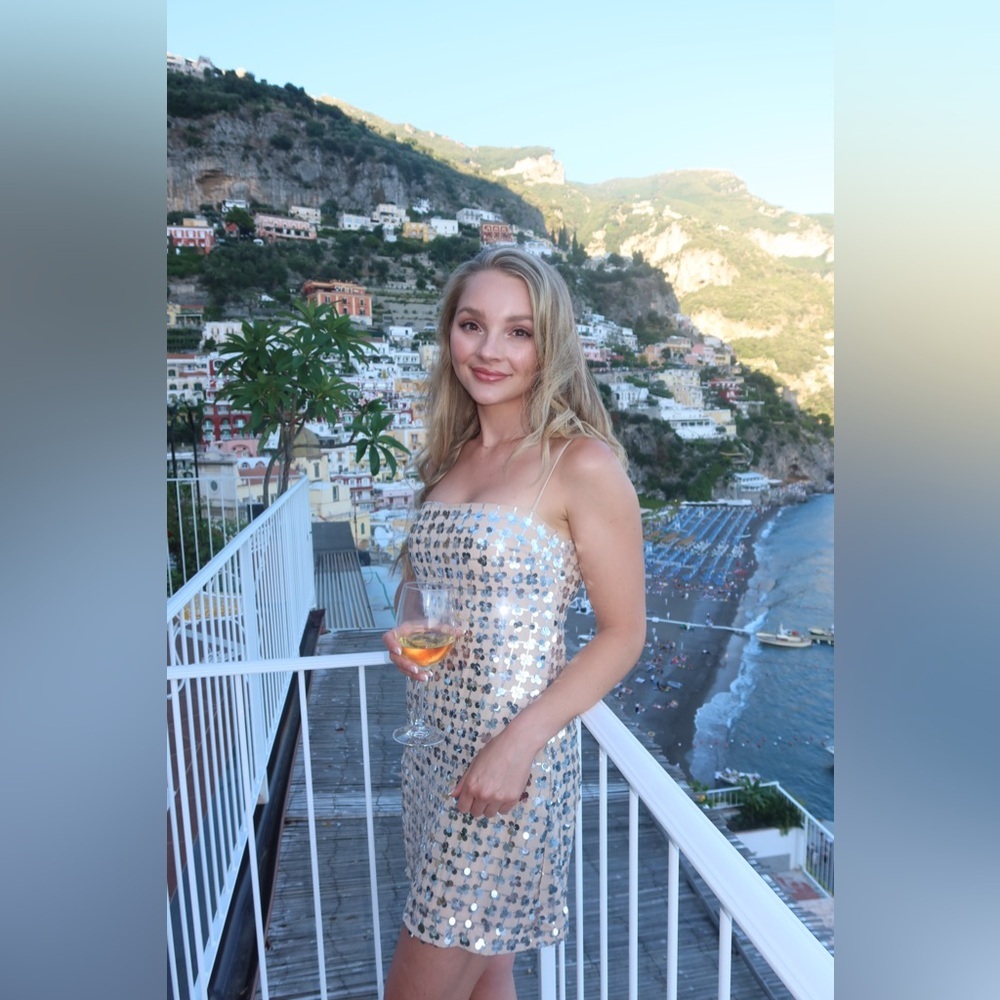 Zara Silver Sequin Beige Square Neck Mini Dress- Small - Picture 16 of 16